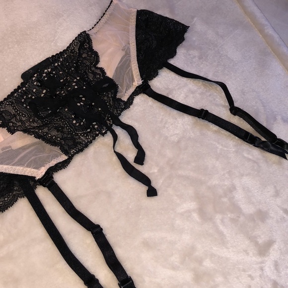 NWT Victoria’s Secret Light Pink & Black Lace Mesh Garter Belt/Skirt - Size M/L - Picture 3 of 8